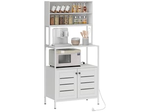 Étagère de cuisine avec prise électrique, support pour micro-ondes à 2 portes, 2 ports usb et compartiments, blanc