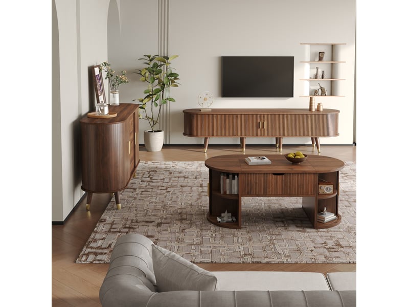 Ensemble de salon 3 pièces avec table basse relevable en mdf finition noyer - Conforama D