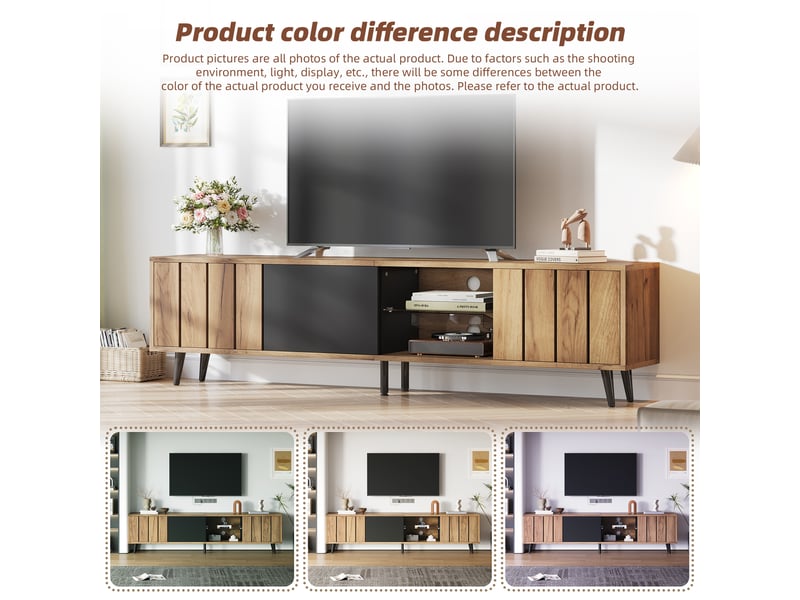  Meuble tv bois naturel et noir, meuble tv pour écran jusqu'à 75 pouces, 3 portes et niche centrale, 175 x 31,5 x 45 cm  - Conforama W