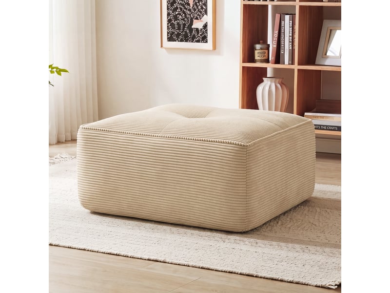 Pouf cordelia en velours côtelé, beige, siège d’appoint confortable - Conforama E