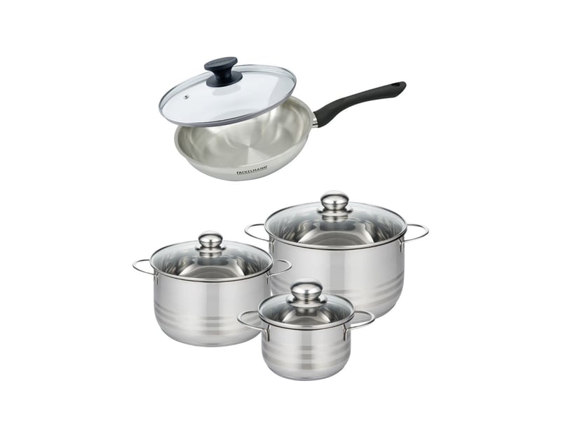 Set de 1 poêle 24 cm en inox et couvercle, 3 faitouts inox 16, 20 et 24 cm fackelmann geneva 9355050B - Conforama A