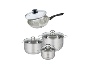 Batterie de cuisine avec 1 poêle 24 cm et 3 faitouts 162024 cm sans pfas fackelmann généva brillant avec couvercles
