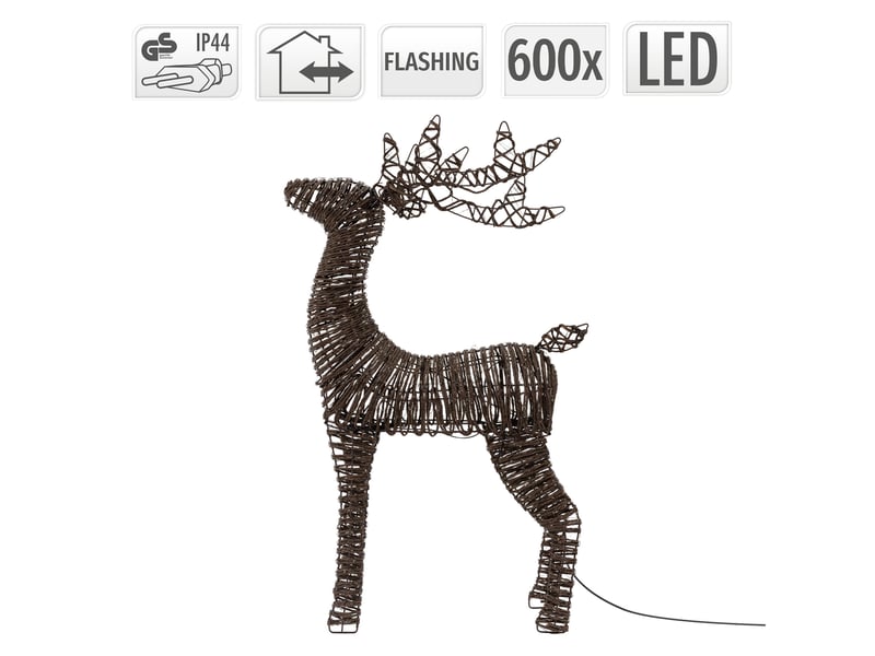  Ecd germany renne lumineuse de noël 95 cm, 600 led blanc extra chaud, décoration pour intérieur et extérieur, figurine de cerf lumineux pour jardin, terrasse, maison, aspect tressé, minuterie, ip44 ECD Germany GmbH - Conforama E
