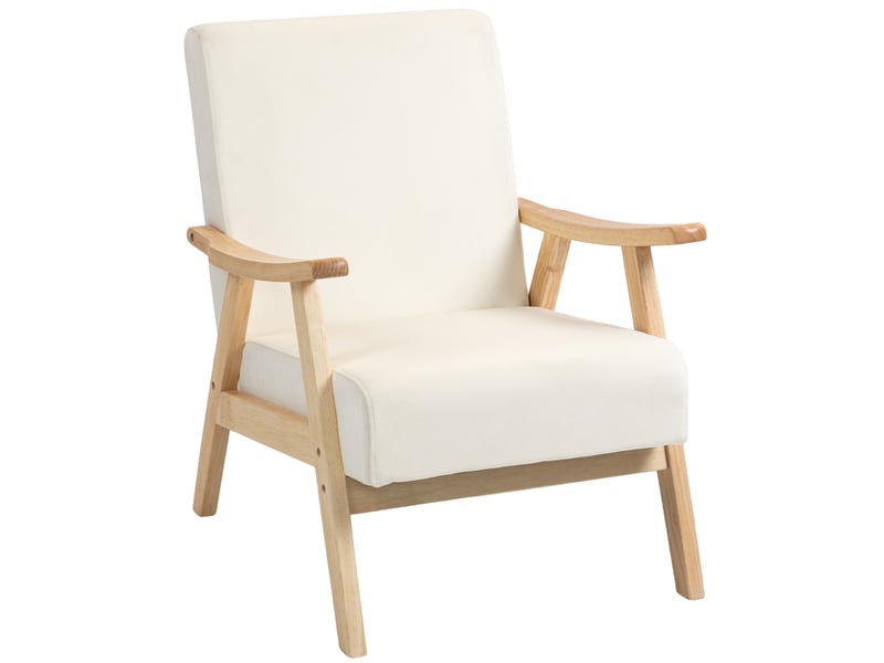  Fauteuil en velours et bois d'hévéa blanc crème 65 x 80 x 83 cm  - Conforama B