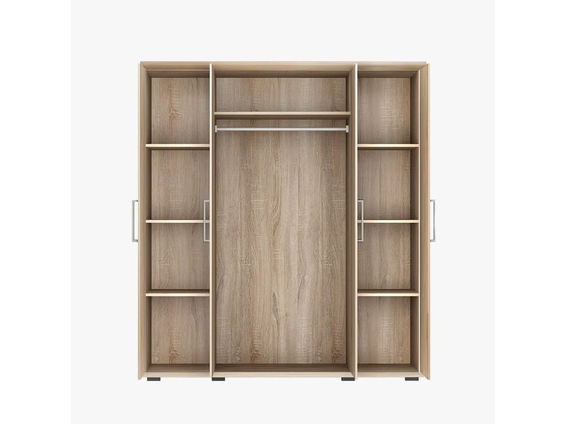  Armoire 4 portes 7 étagères et penderie couleur chêne clair  - Conforama E