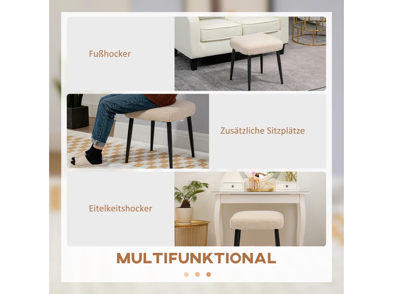  Repose-pieds carré tabouret dressing look cachemire avec pieds en acier pour salon chambre beige 42x42x47cm 838-336V00BG - Conforama E