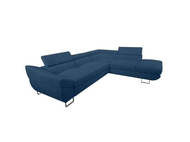  Canapé d'angle cassiope convertible avec coffre en tissu - bleu foncé - angle droit CASSIOPE - Conforama C