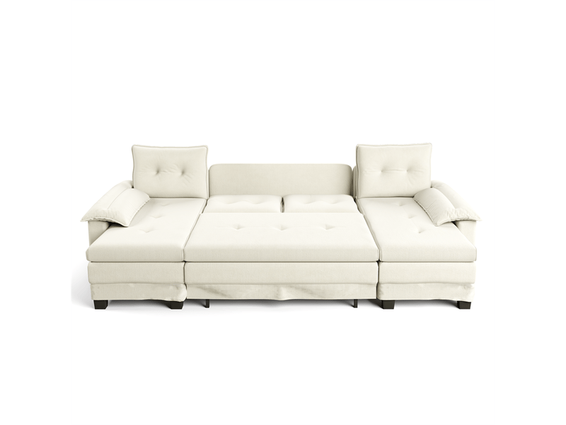 Canapé-lit d’angle u convertible crème, modulable, lit gigogne, coussins amovibles  - Conforama A