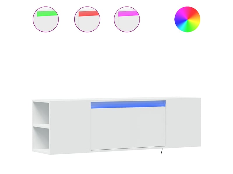  Meuble tv - banc tv - meuble de rangement mural avec lumières led blanc 135x31x39,5 cm  - Conforama A