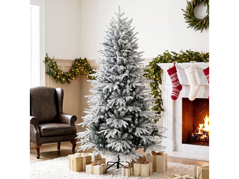  Sapin de noël enneigé de 180 cm avec 1920 branches, système de pliage, artificiel, complet  - Conforama B