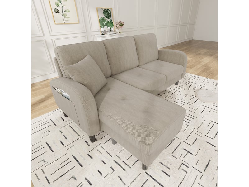  Canapé d'angle réversible 3 places 166 cm en velours côtelé taupe, méridienne modulable Fay Lum - Conforama E