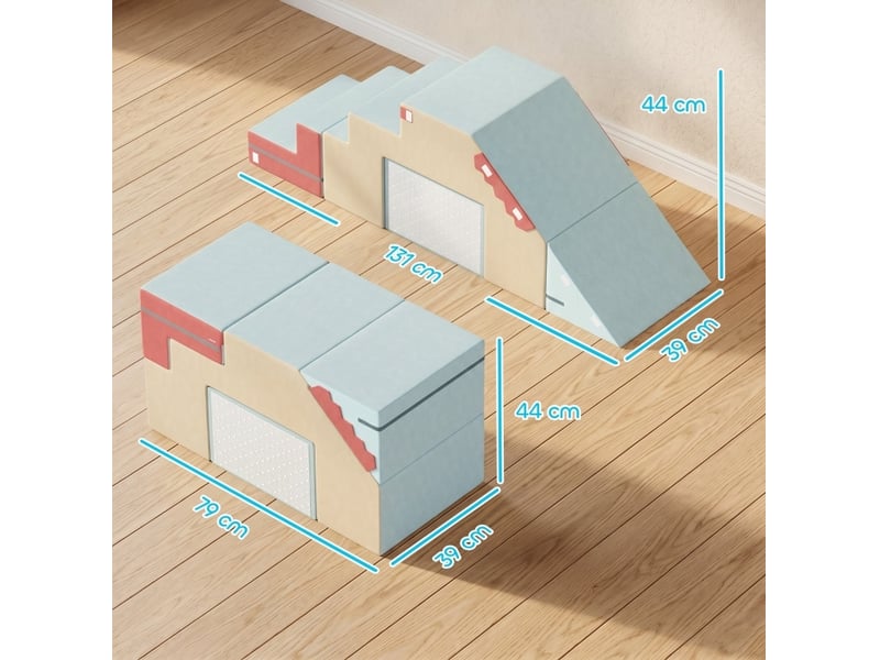  Jeu de motricité en mousse 79x39x44 cm bleu, set 2 pièces avec housses amovibles lavables dès 6 mois  - Conforama C