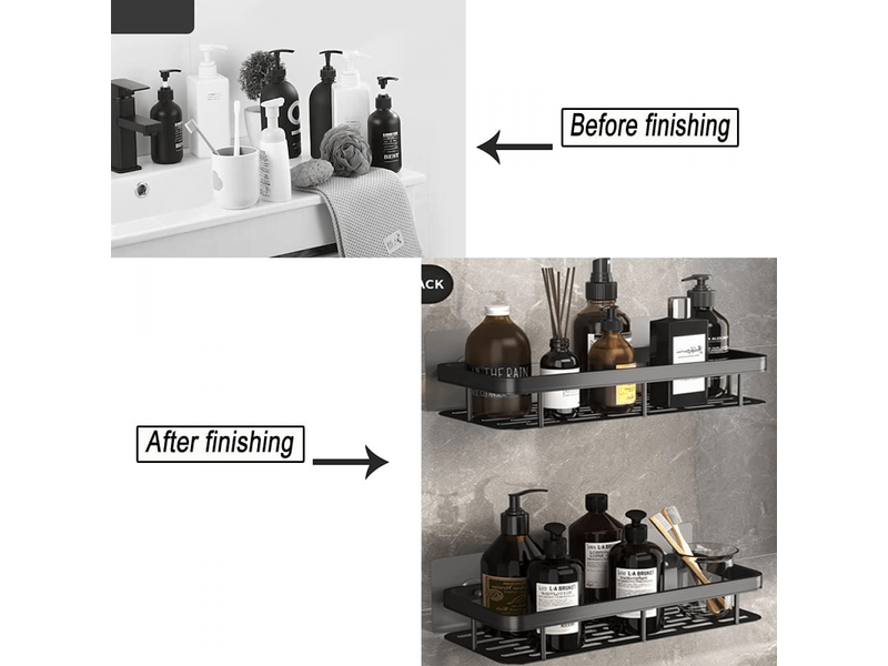  Étagère de douche, étagère de rangement sans perçage, étagère de salle de bain (une seule couche) noir  - Conforama C