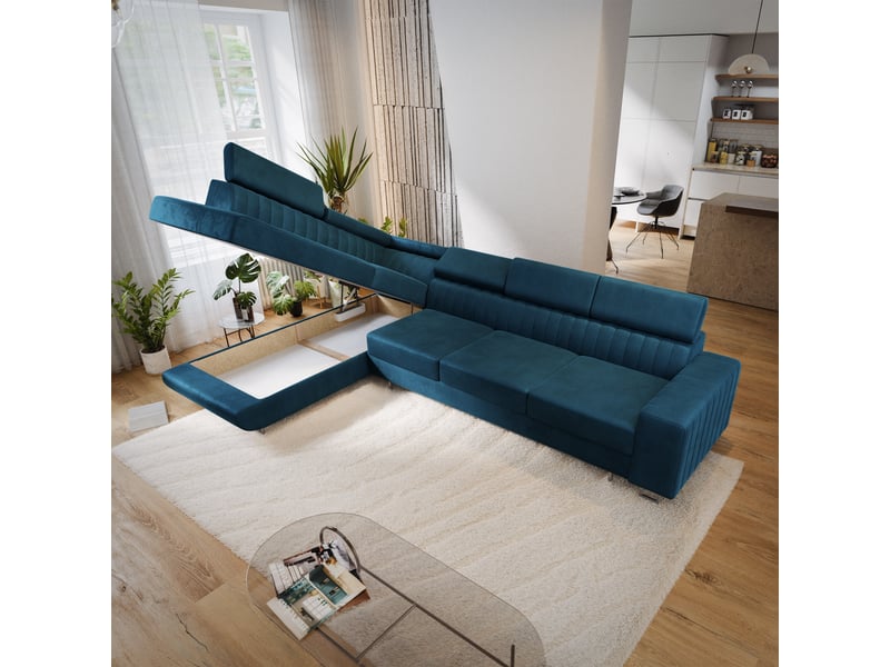  Canapé d'angle hestion, velours bleu  - Conforama C