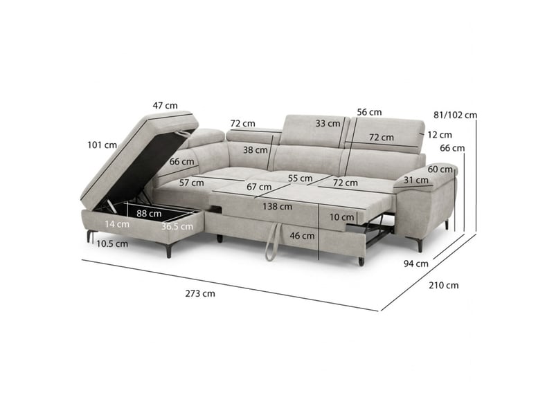 Canapé d'angle gauche convertible en tissu doux gris clair - julio - Conforama E