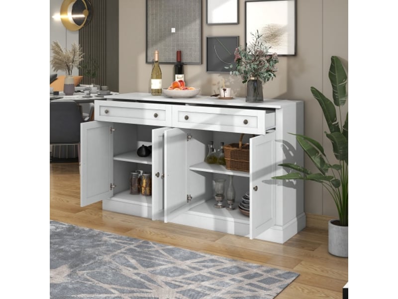  Grand buffet commode 150lx40lx86hcm avec 4 portes et 2 tiroirs, buffet pour salle à manger et salon,  blanc vintage  - Conforama C