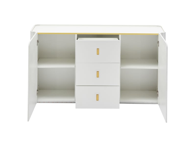Buffet 2 portes 3 tiroirs avec led 150x35x80 cm blanc - Conforama E