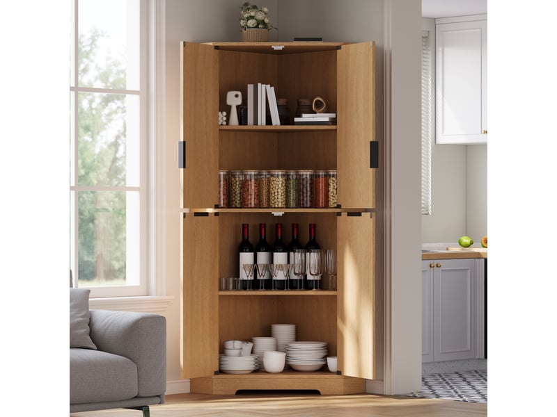  Armoire d'angle - 60 x 60 x 172 cm - bois chêne - meuble de rangement haut avec 4 portes et étagères réglables  - Conforama D