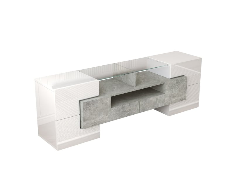  Meuble tv 140cm, blanc brillant élégant avec éclairage led meuble tv contemporain  - Conforama E