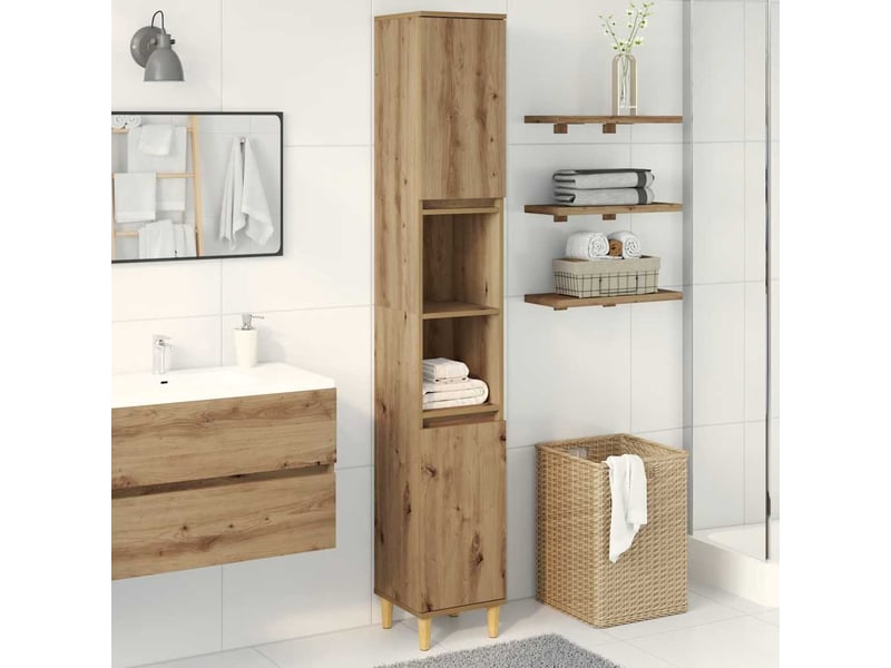  Armoire de salle de bain, meuble de rangement chêne artisanal 30x30x190 cm  - Conforama B
