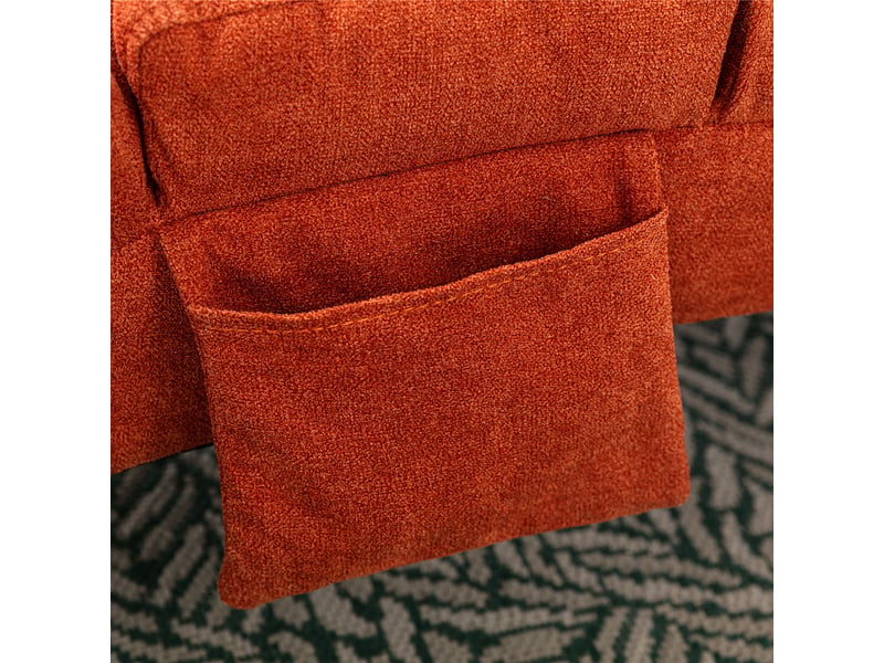 Fauteuil de massage fixe orange en lin, chaise longue avec vibration douce et poche latérale pour salon et chambre - Conforama E