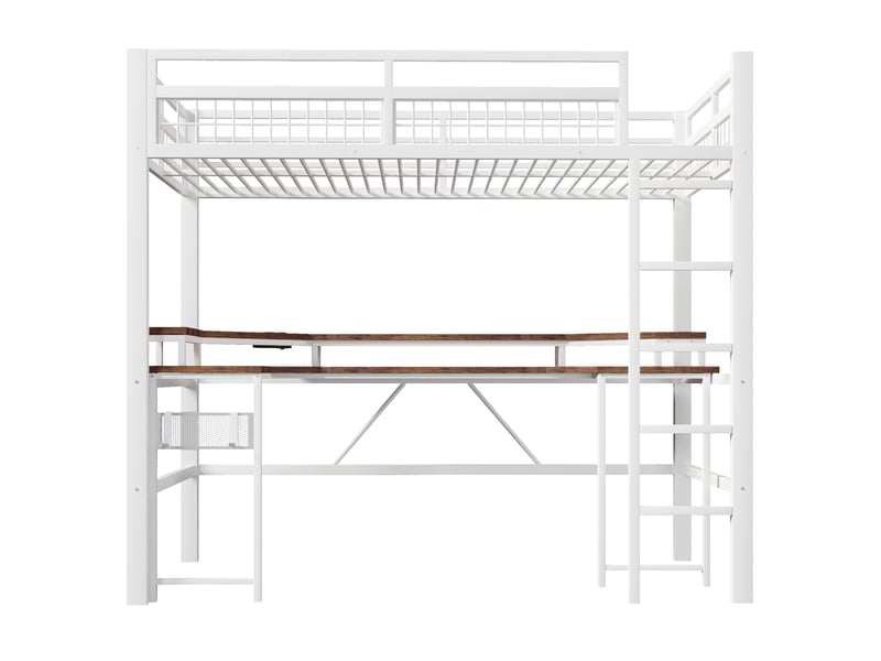  Lit mezzanine 90 x 200 cm blanc avec bureau, led, usb, type-c et 2 prises  - Conforama A