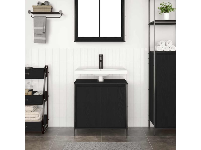  Meuble sous-vasque salle de bain, meuble de rangement noir 60x34.5x60 cm  - Conforama C