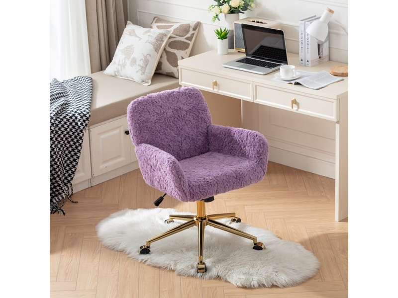  Chaise de bureau violette en fausse fourrure, réglable et pivotante  - Conforama C