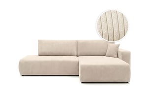 Canapé d'angle droit convertible LOUNGITUDE ALYA 5 places Velours côtelé Beige