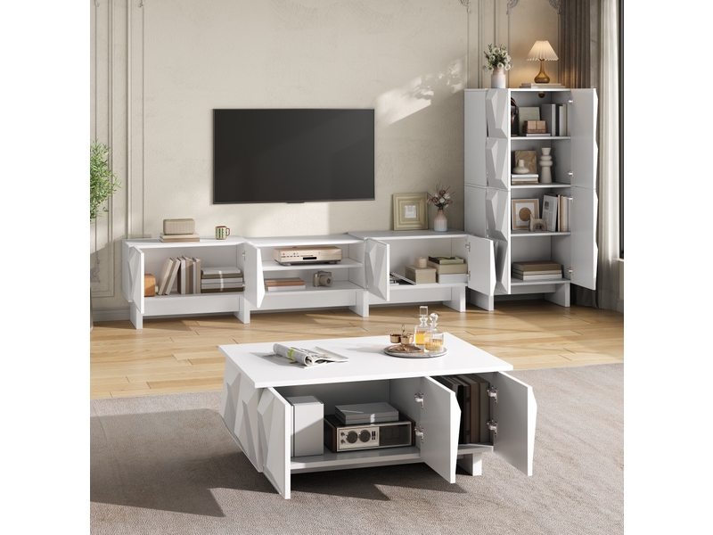  Ensemble salon 3 pièces avec meuble tv, buffet et table basse, blanc  - Conforama B