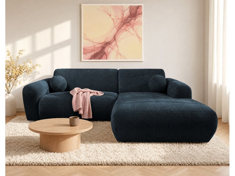  Louise - canapé d'angle droit 4 places en velours texturé - best mobilier - bleu LOUISE - Conforama B