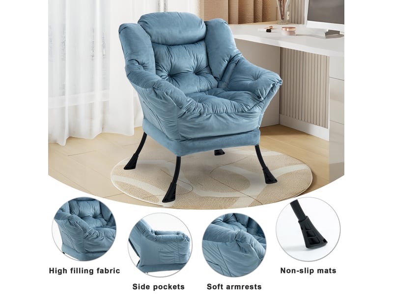  Fauteuil de détente modenvie avec poche latérale bleu clair structure en métal 75 x 80 x 85 cm  - Conforama D