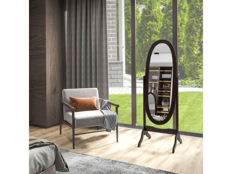  Miroir à pied ovale style shabby chic inclinaison réglable mdf café 48 x 46 x 147 cm  - Conforama W