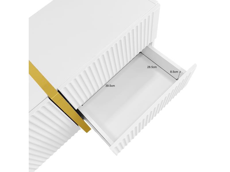  Meuble tv 190x35x45 cm avec 3 portes, 2 tiroirs et led, blanc et doré  - Conforama E