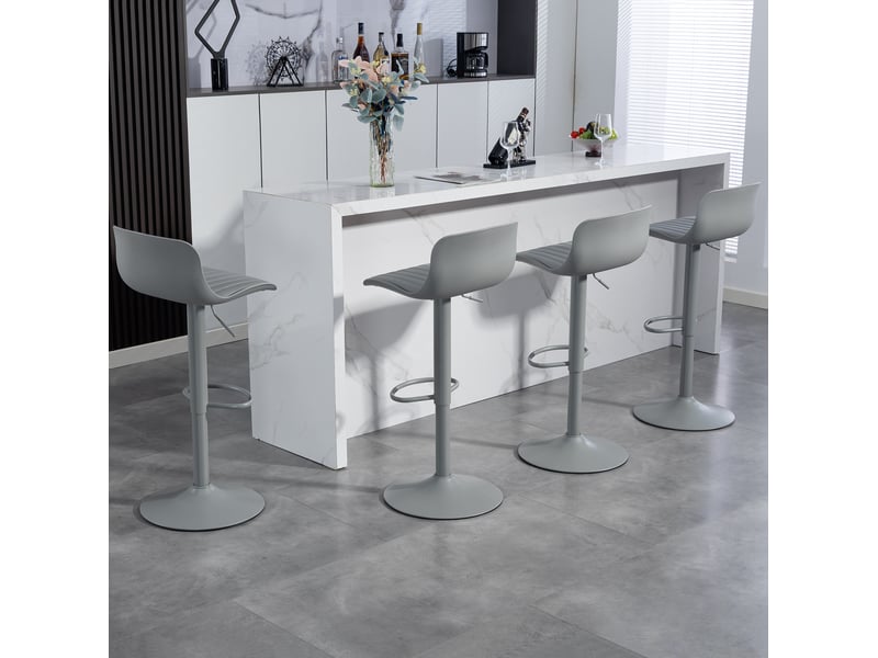  Tabouret de bar pivotant avec dossier ergonomique, vérin à gaz et assise rembourrée, en métal et tissu, gris  - Conforama C