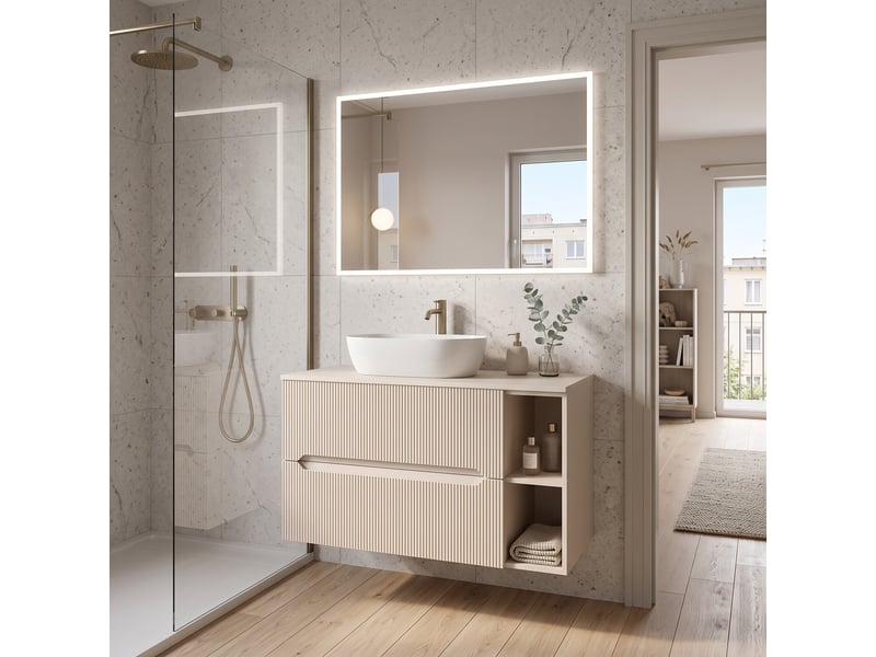 Meuble sous vasque suspendu avec étagère et plan 2t novo l.100 cm cachemire mat - Conforama B