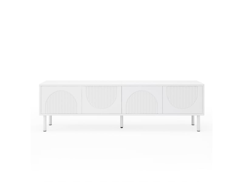  Meuble tv blanc, rangement, gestion des câbles, étagères réglables, plan relevable, design moderne - 180x40x52cm - salon  - Conforama C