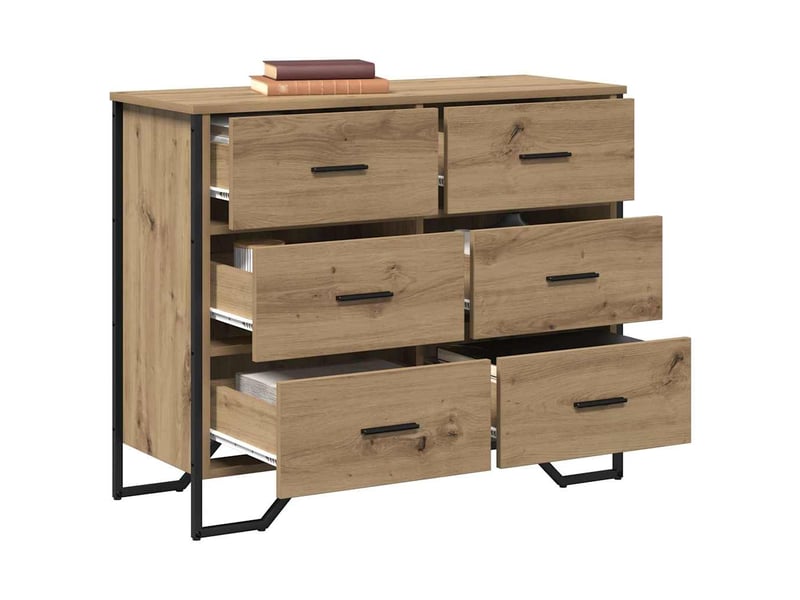  Commode chambre adulte, armoire à tiroirs 6-tiroir chêne artisanal 91x35,5x74,5 cm  - Conforama C