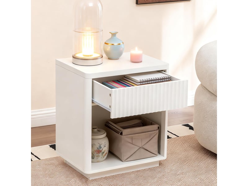  Table de chevet avec tiroir et niche de rangement pour chambre en mdf 63,5×38×46,5 cm blanche  - Conforama C