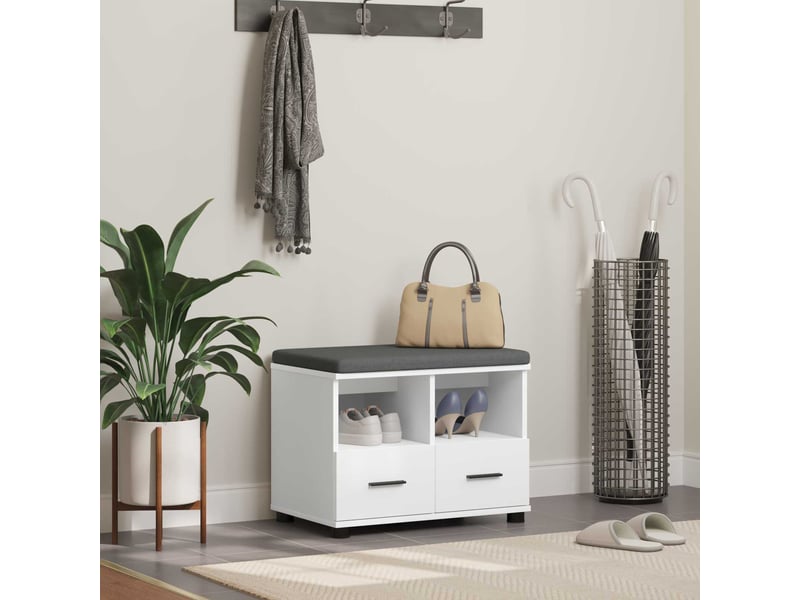  Banc d'entrée blanc 60x38x46 cm bois ingénierie et tissu shl6258  - Conforama B