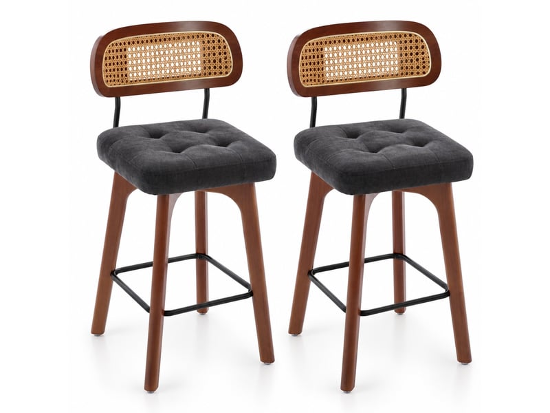 Lot de 2 tabourets de bar pivotants 360° avec dossier en rotin et assise en chenille, noir, 44 x 51 x 96 cm Fay Lum - Conforama A