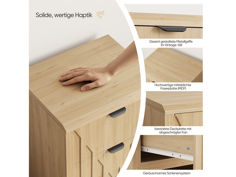  Table de chevet 2 tiroirs 48x40x55,5 cm, style moderne, poignées métal, mdf et panneaux de particules, chêne clair  - Conforama D
