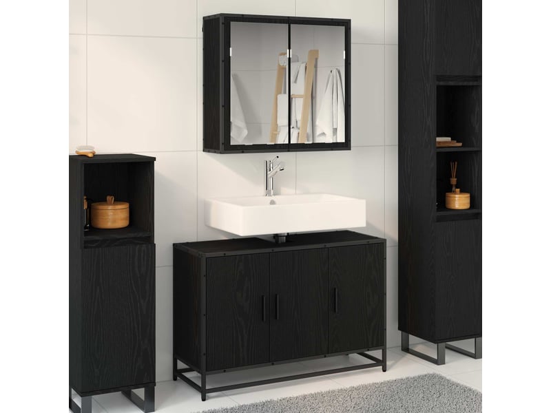 Ensemble de mobilier de salle de bain 2 pc chêne noir cf64098 - Conforama B