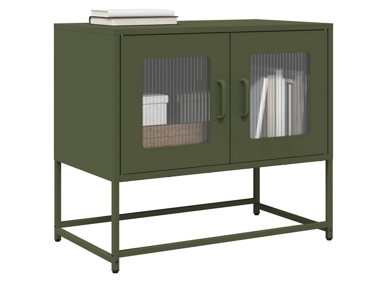  Meuble tv - banc tv - meuble de rangement vert olive 68x39x60,5 cm acier laminé à froid  - Conforama B