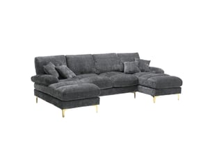Canapé d'angle panoramique fixe <strong></strong> <strong>Morn Vibe</strong> 6 places Tissu Gris foncé