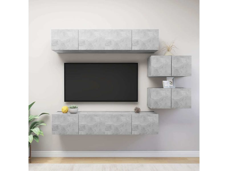  Ensemble de meubles tv 6 pcs gris béton bois d'ingénierie shl11727  - Conforama B