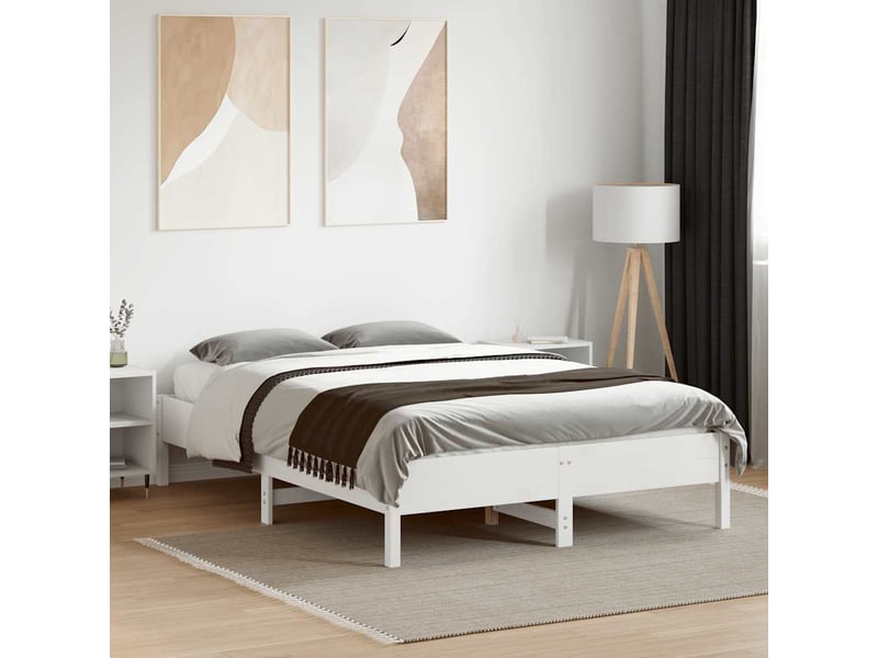  Lit double- lit adulte -  cadre de lit sans matelas blanc 135x190 cm bois de pin massif  - Conforama B