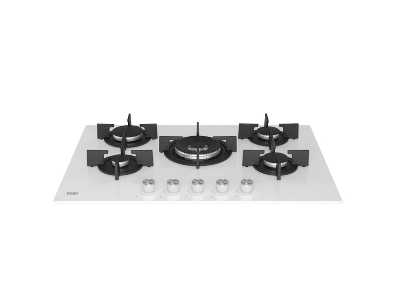 Beko hilw75222sw table de cuisson encastrable 75 cm gaz 5 feux blanc  - Conforama C