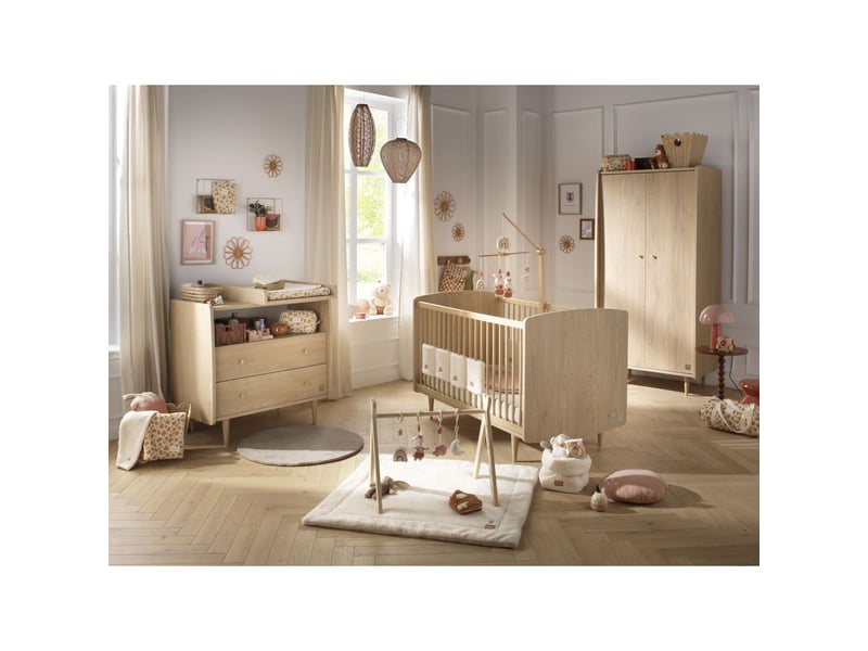  Chambre bébé trio évolutive my love, lit 140x70 évolutif commode à langer 2 tiroirs et armoire - chêne vintage PK160 - Conforama A