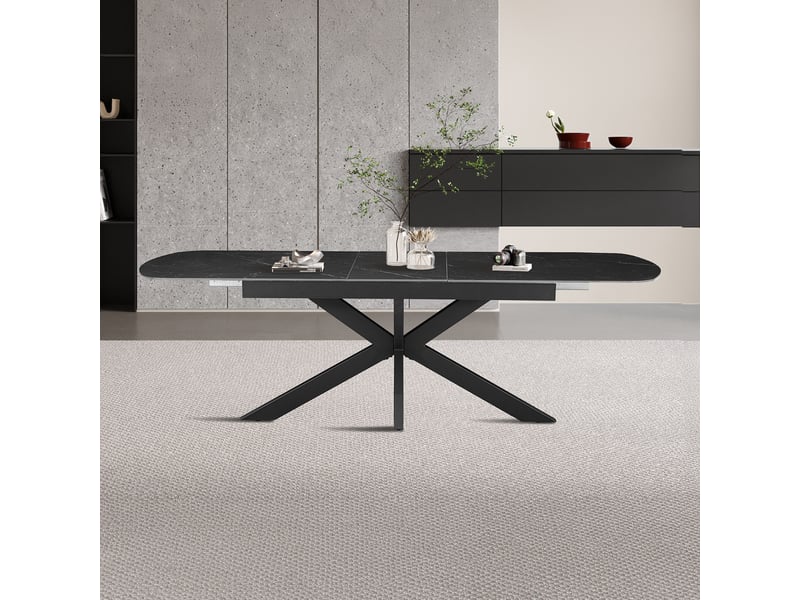Hestia - table extensible rectangulaire en pierre frittée noir pieds en métal noir 180-220 cm HESTIA-NOI - Conforama D